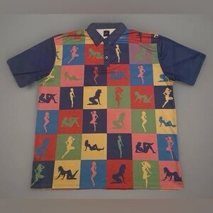 Ready Golf Men’s 3XL Big & Tall Peep Show Polo Shirt Multicolor Short Sleeve EUC